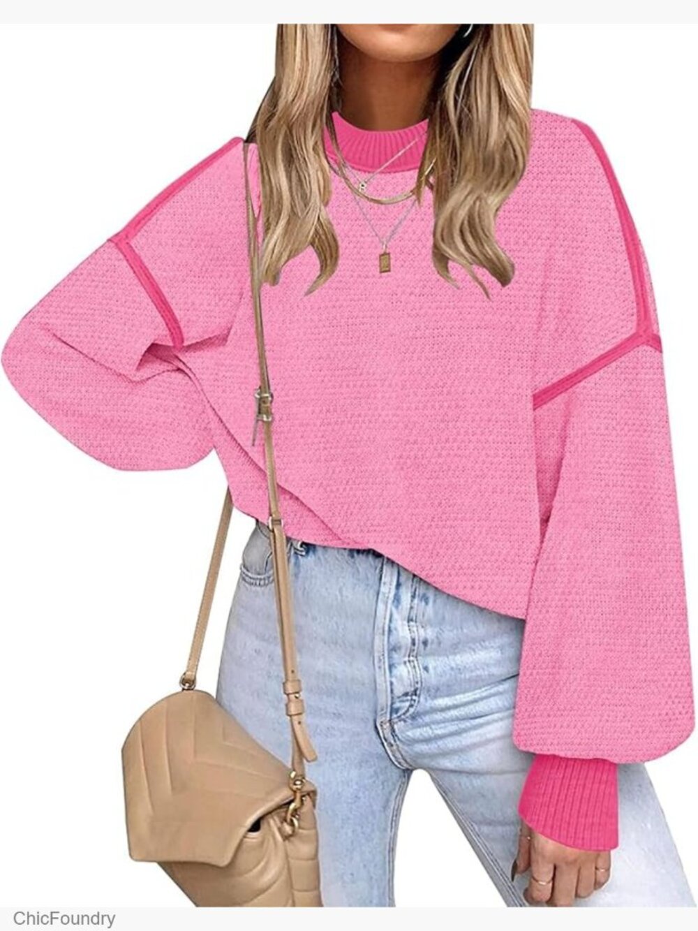 Oversized Pullover Sweater Long Sleeve Batwing Asymmetric Hem Knit Top